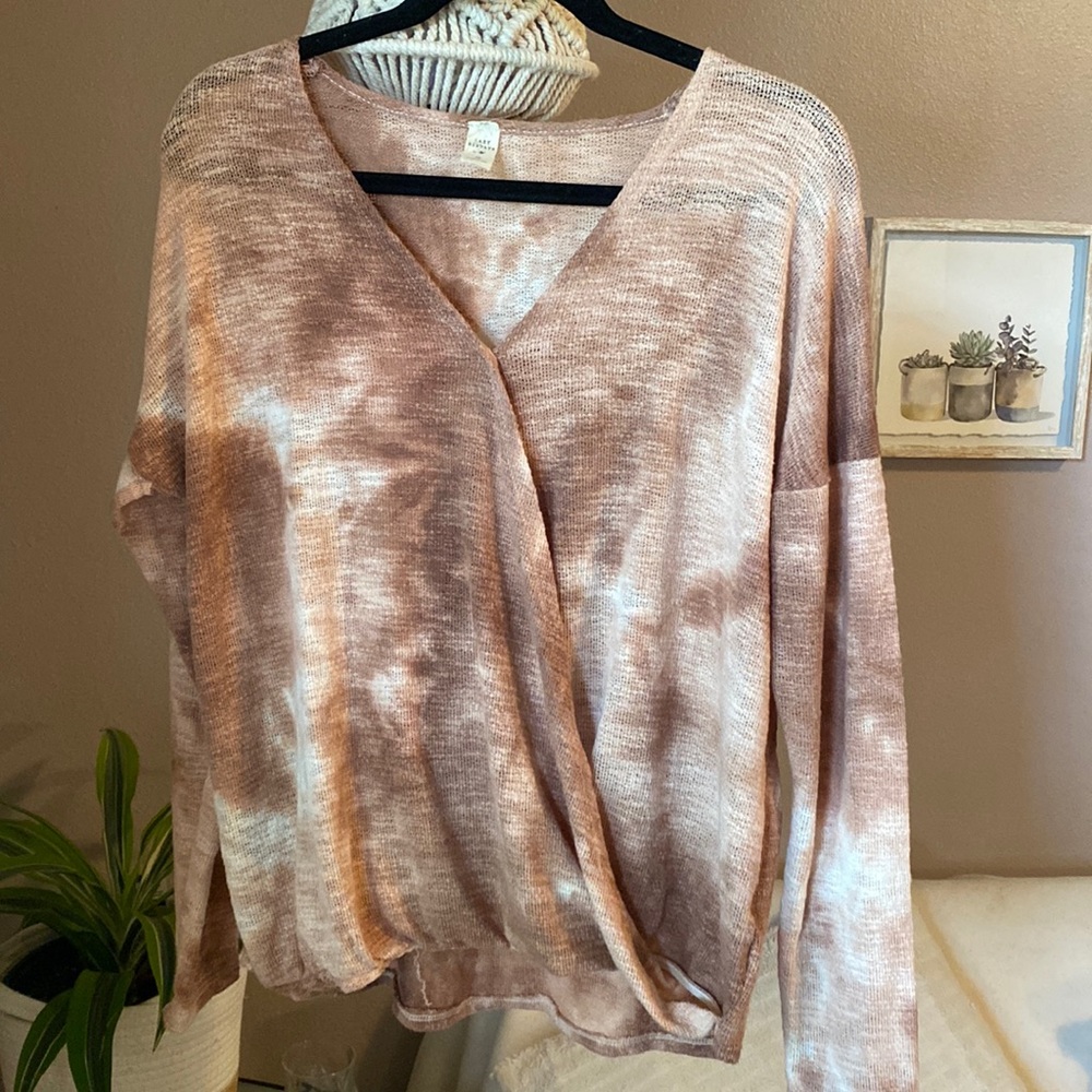 Lazy Sundays Mauve Tie-Dye Surplice Top ~ Size M
